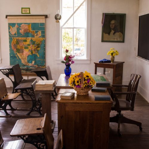 A classroom full of school desks